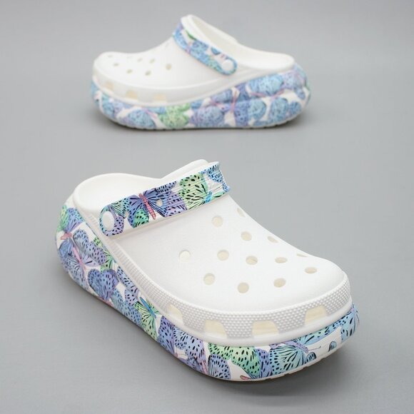 Crocs Ladies 9 Classic Crush Butterfly Clogs Platform Mules Shoes - 208258-94S - Picture 1 of 12